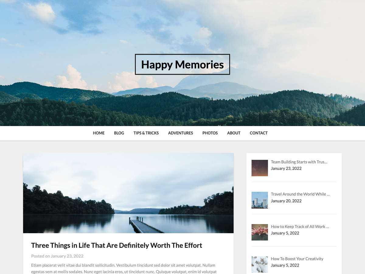 Happy Memories Preview Wordpress Theme - Rating, Reviews, Preview, Demo & Download