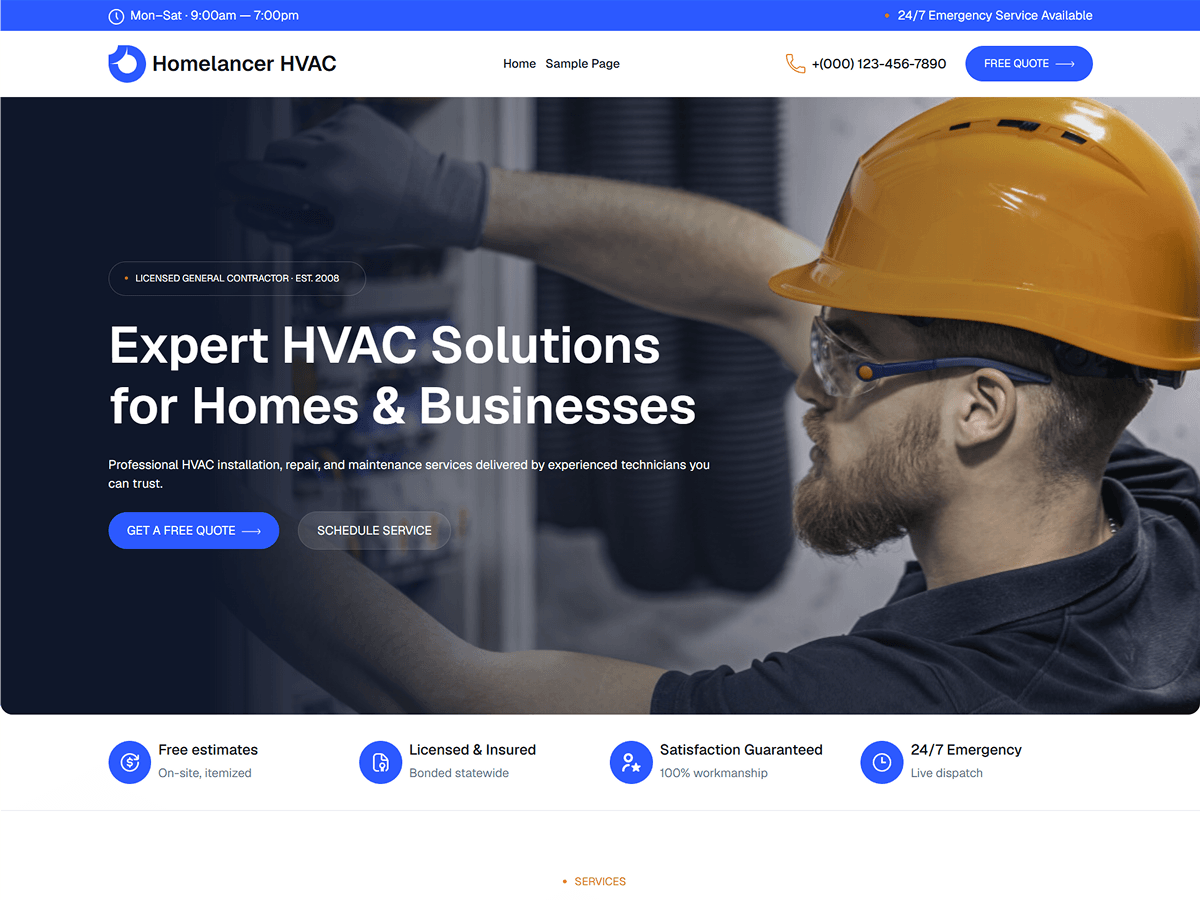 Homelancer HVAC Preview Wordpress Theme - Rating, Reviews, Preview, Demo & Download