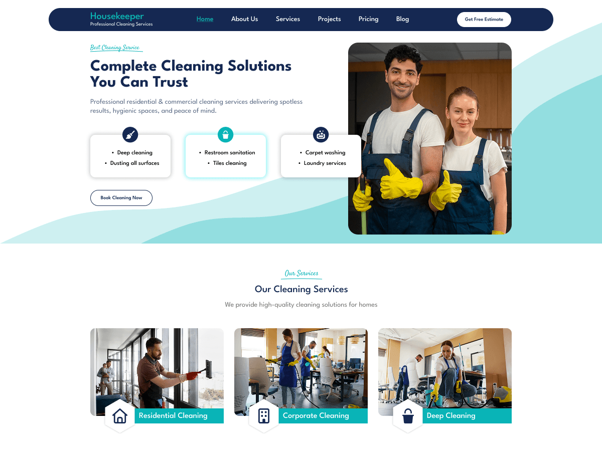 Housekeeper Services Preview Wordpress Theme - Rating, Reviews, Preview, Demo & Download