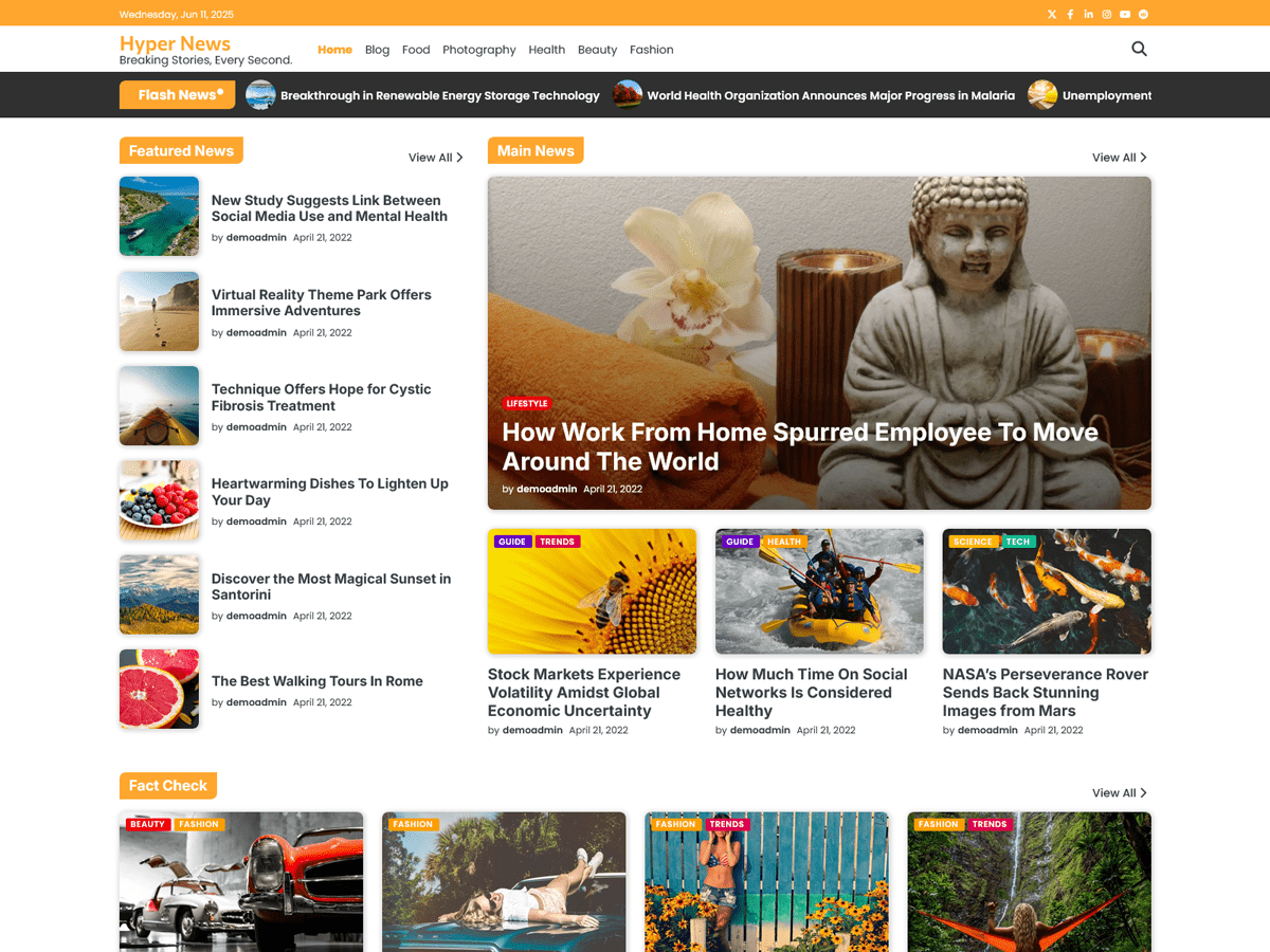 Hyper News Preview Wordpress Theme - Rating, Reviews, Preview, Demo & Download