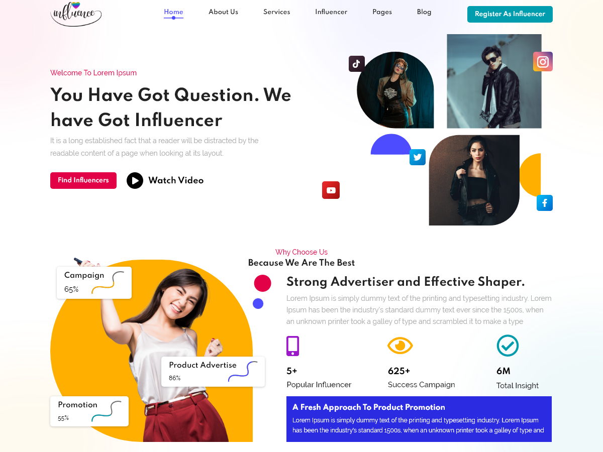 Influencer Agency Preview Wordpress Theme - Rating, Reviews, Preview, Demo & Download