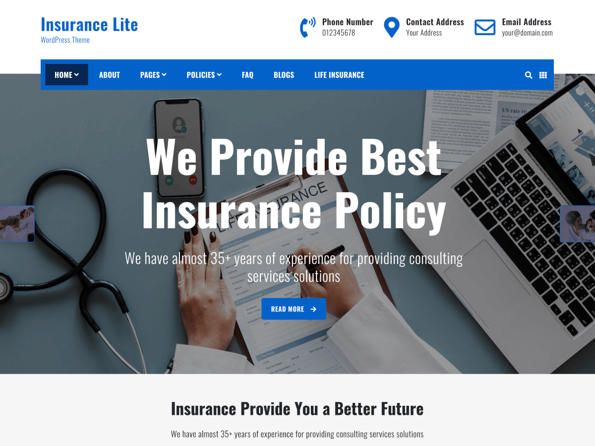 Insurance Lite Preview Wordpress Theme - Rating, Reviews, Preview, Demo & Download