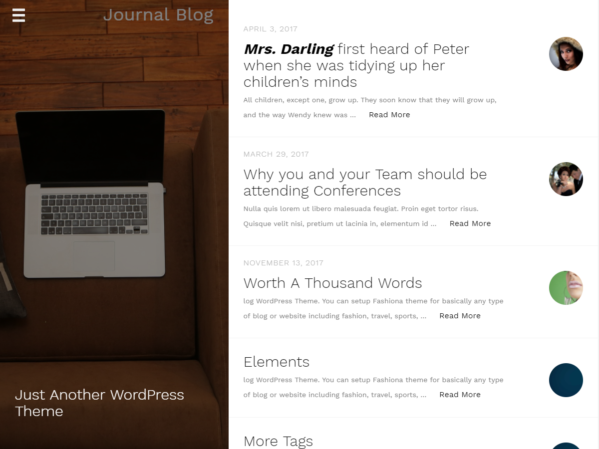 Journal Blog Preview Wordpress Theme - Rating, Reviews, Preview, Demo & Download