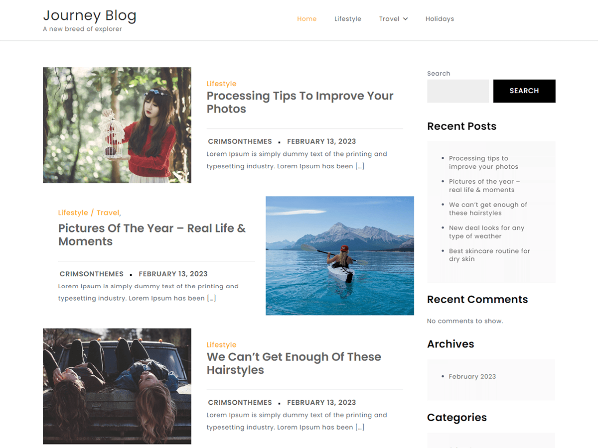 Journey Blog Preview Wordpress Theme - Rating, Reviews, Preview, Demo & Download
