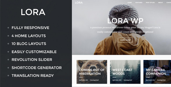 Lora Preview Wordpress Theme - Rating, Reviews, Preview, Demo & Download