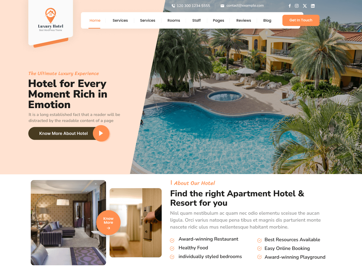 Luxury Hotels Preview Wordpress Theme - Rating, Reviews, Preview, Demo & Download