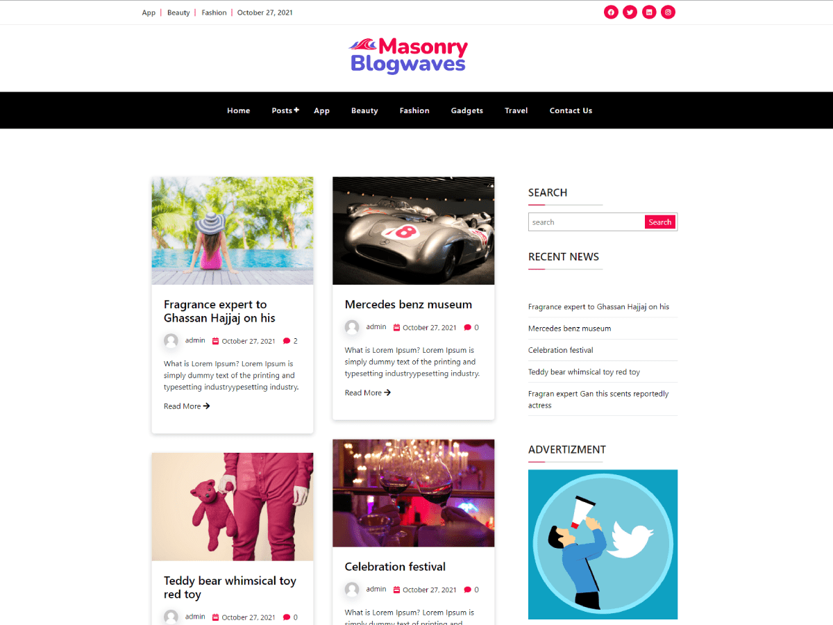 Masonry Blogwaves Preview Wordpress Theme - Rating, Reviews, Preview, Demo & Download
