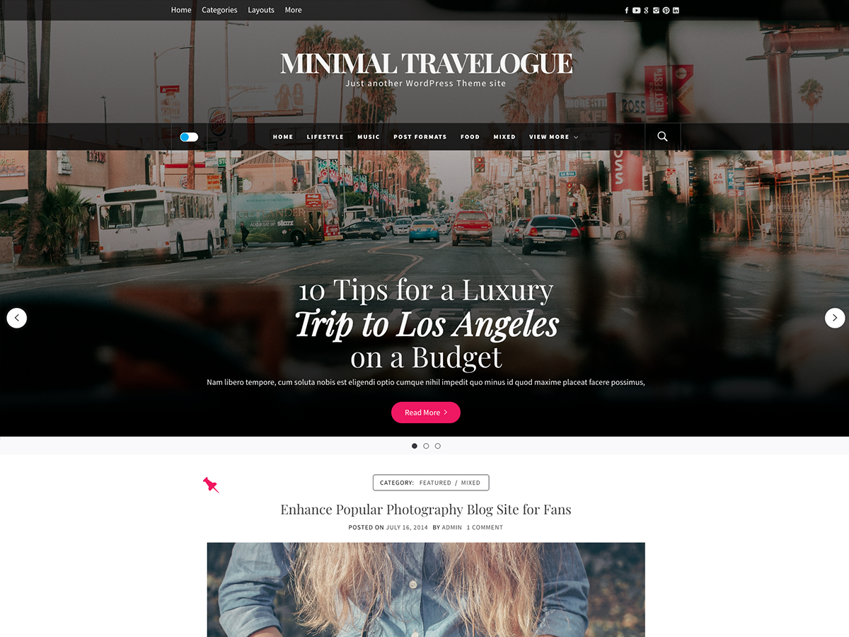 Minimal Travelogue Preview Wordpress Theme - Rating, Reviews, Preview, Demo & Download