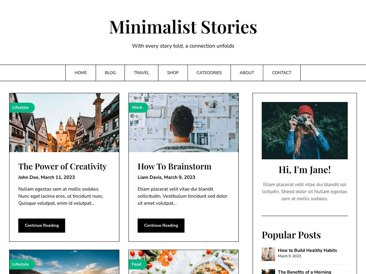 Minimalist Stories Preview Wordpress Theme - Rating, Reviews, Preview, Demo & Download