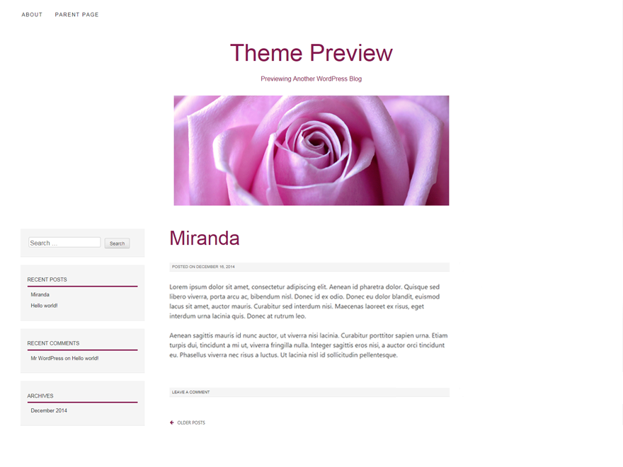 Miranda Preview Wordpress Theme - Rating, Reviews, Preview, Demo & Download