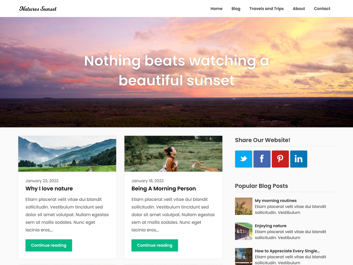 Natures Sunset Preview Wordpress Theme - Rating, Reviews, Preview, Demo & Download