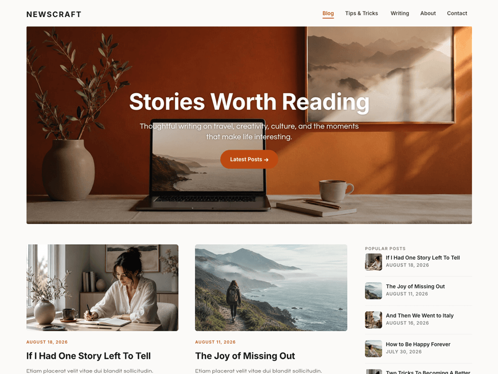 Newscraft Blog Preview Wordpress Theme - Rating, Reviews, Preview, Demo & Download