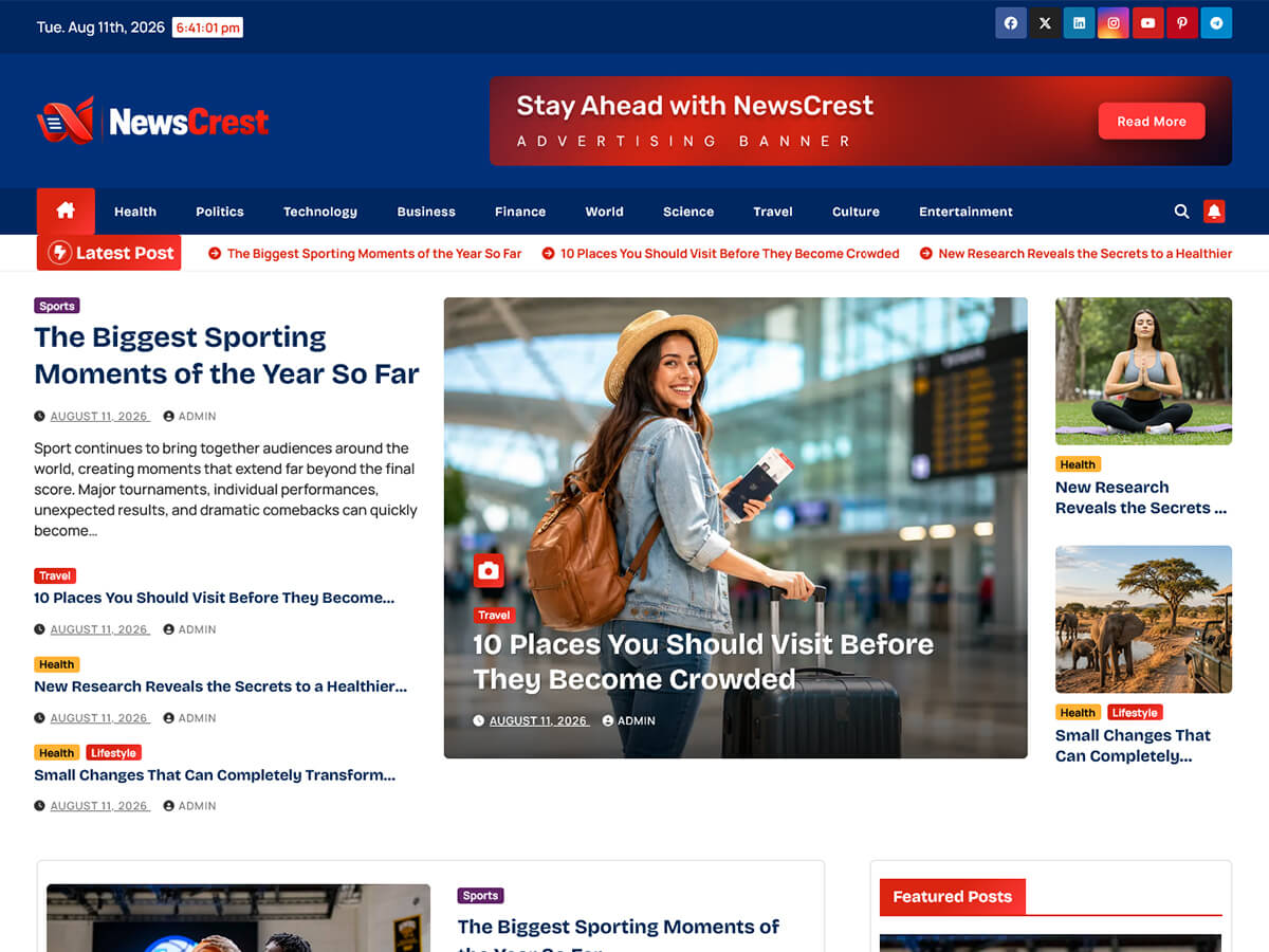 NewsCrest Preview Wordpress Theme - Rating, Reviews, Preview, Demo & Download