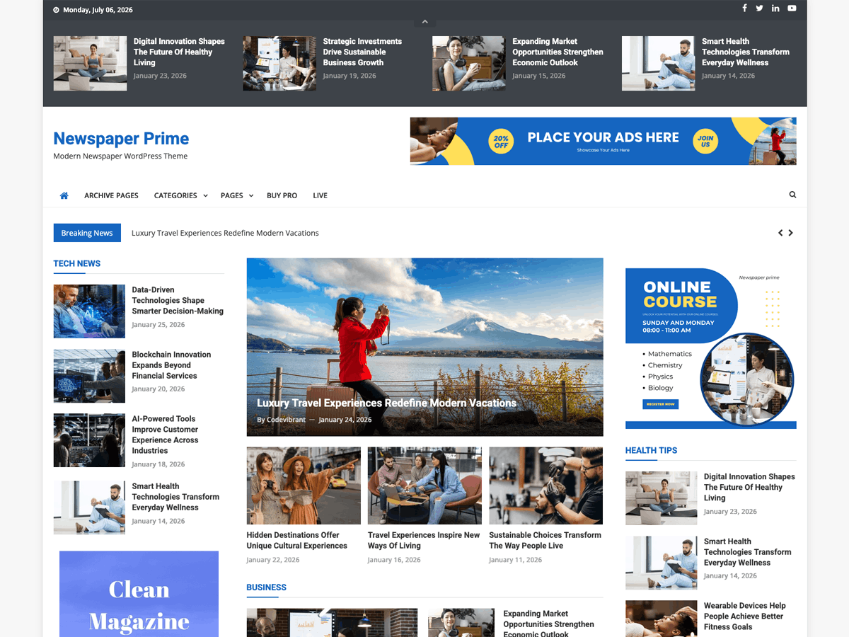 Newspaper Prime Preview Wordpress Theme - Rating, Reviews, Preview, Demo & Download