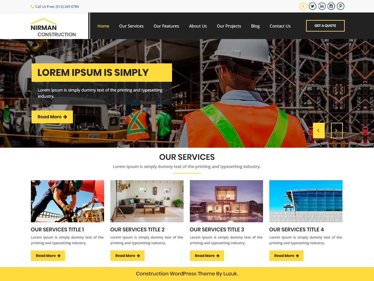 Nirman Construction Preview Wordpress Theme - Rating, Reviews, Preview, Demo & Download