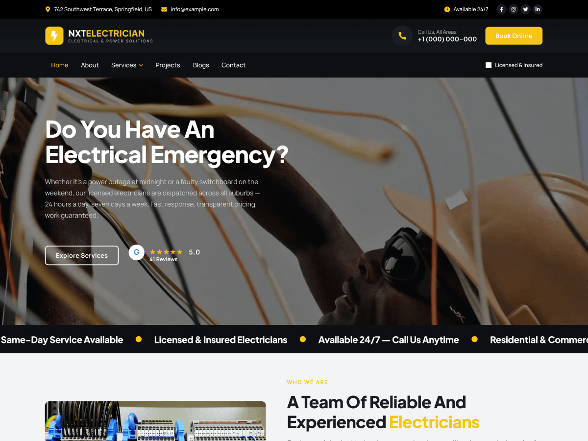 NXT Electrician Preview Wordpress Theme - Rating, Reviews, Preview, Demo & Download
