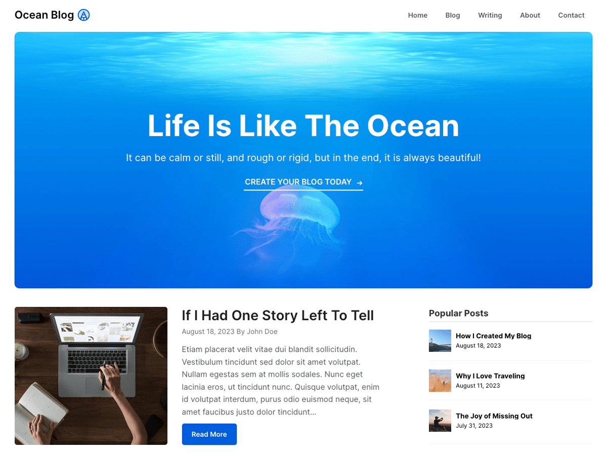 Ocean Blog Preview Wordpress Theme - Rating, Reviews, Preview, Demo & Download
