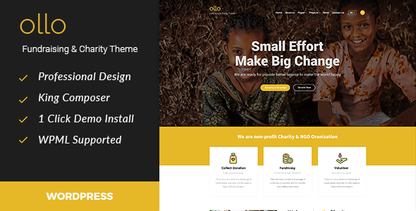 Ollo Fundraising Preview Wordpress Theme - Rating, Reviews, Preview, Demo & Download