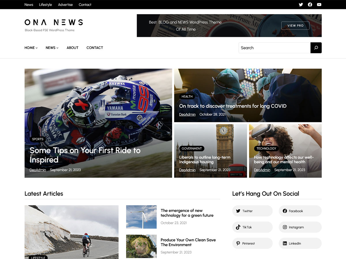 Ona News Preview Wordpress Theme - Rating, Reviews, Preview, Demo & Download