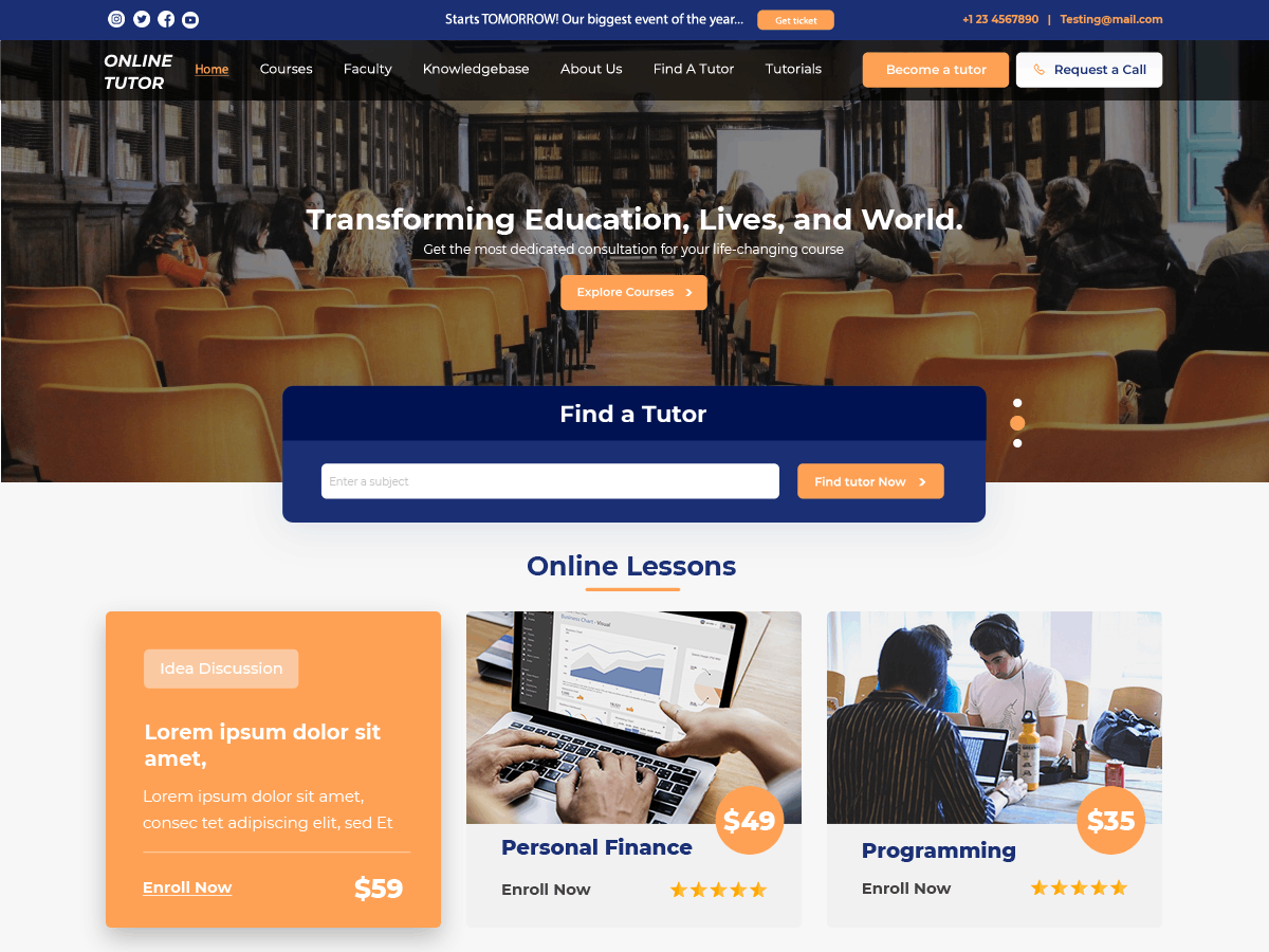 Online Tutor Preview Wordpress Theme - Rating, Reviews, Preview, Demo & Download