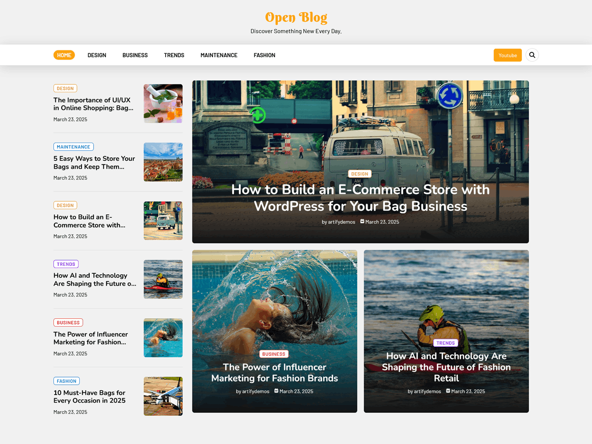 Open Blog Preview Wordpress Theme - Rating, Reviews, Preview, Demo & Download