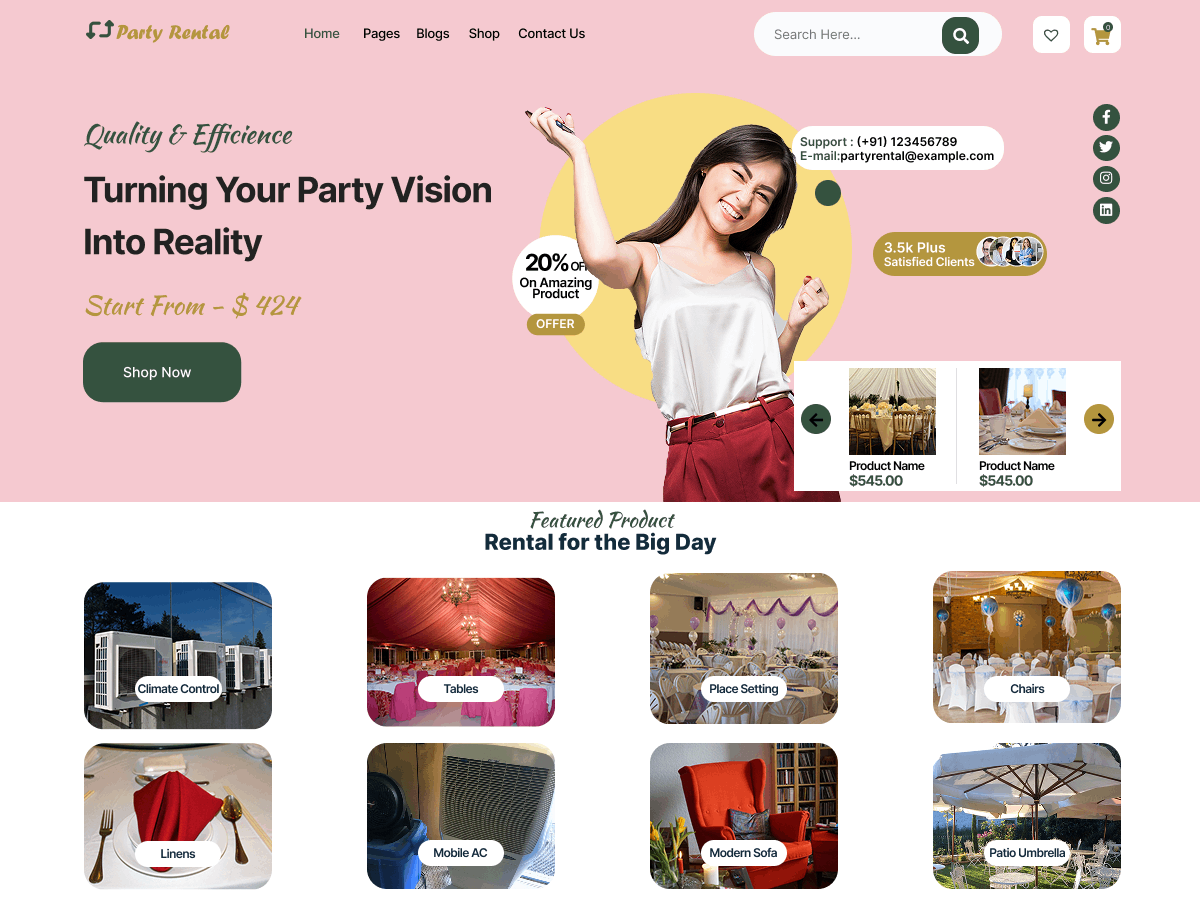 Party Rental Preview Wordpress Theme - Rating, Reviews, Preview, Demo & Download