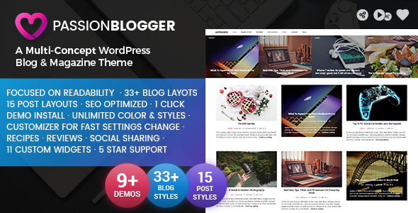 Passion Blogger Preview Wordpress Theme - Rating, Reviews, Preview, Demo & Download