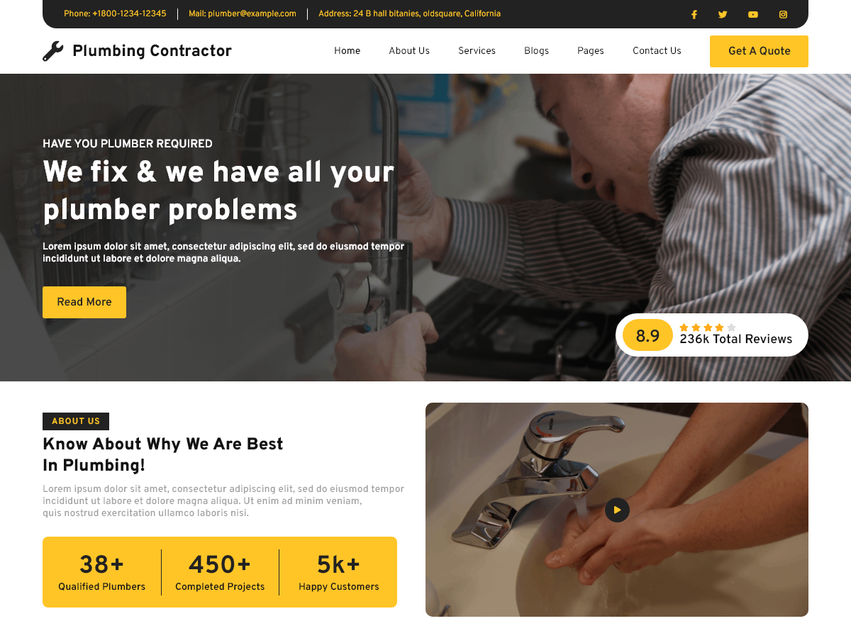 Plumbing Contractor Preview Wordpress Theme - Rating, Reviews, Preview, Demo & Download