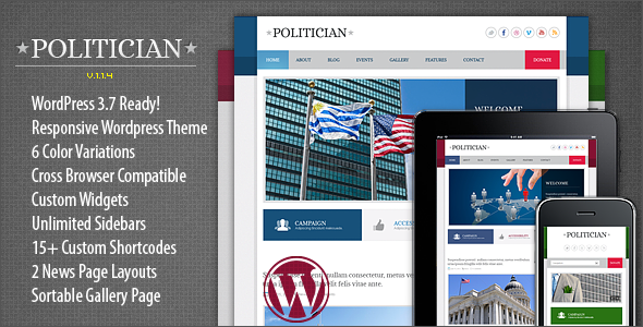 Politician Responsive Preview Wordpress Theme - Rating, Reviews, Preview, Demo & Download