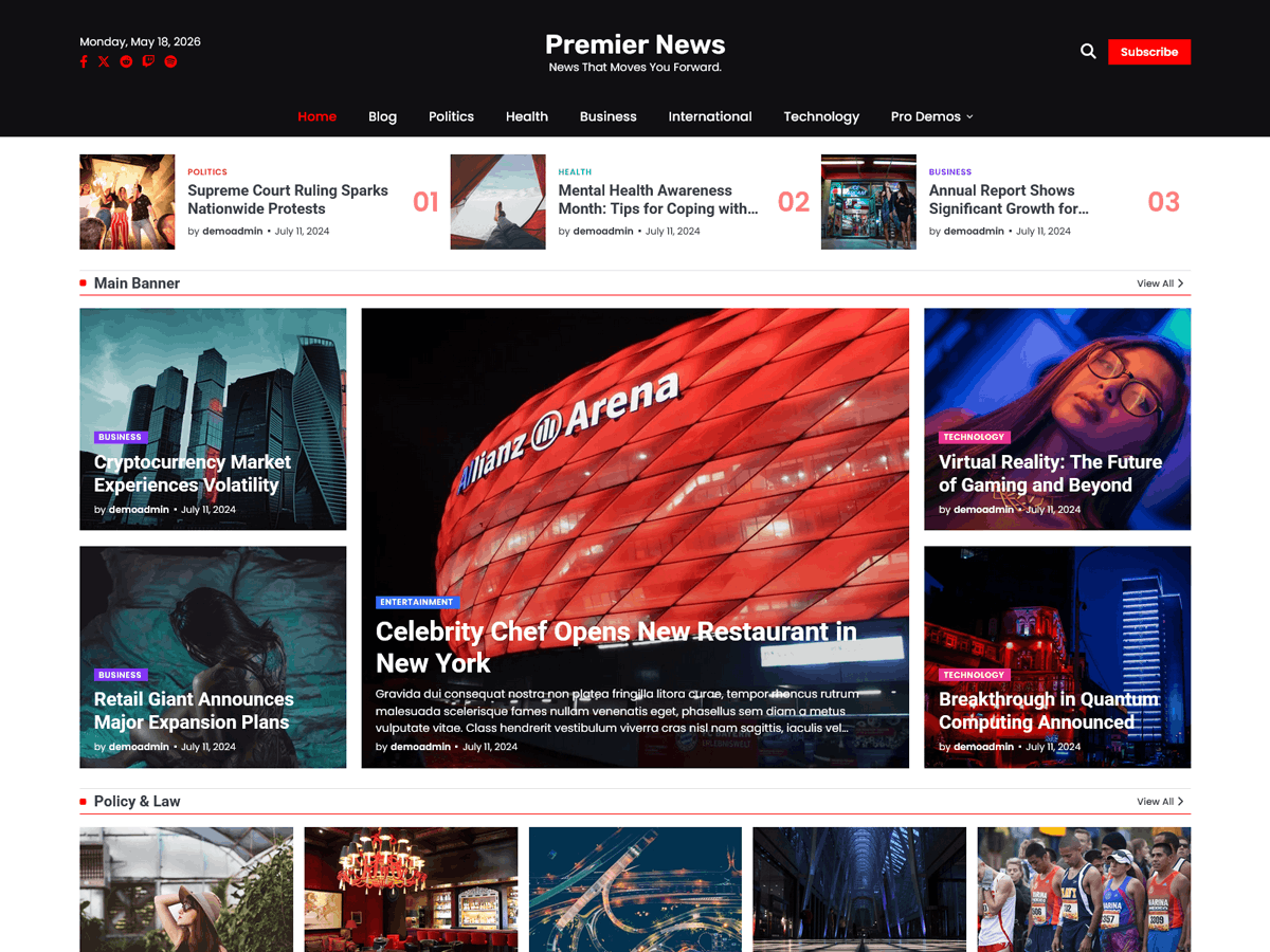 Premier News Preview Wordpress Theme - Rating, Reviews, Preview, Demo & Download