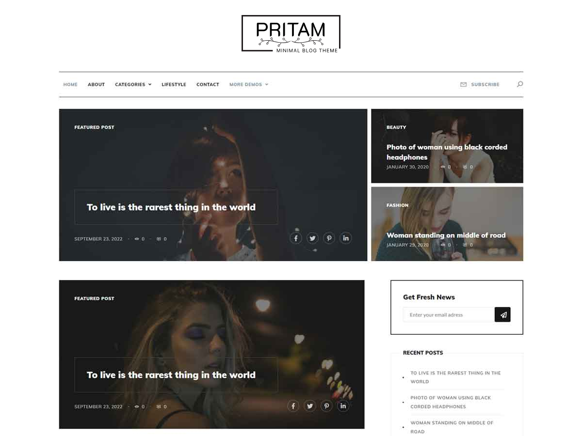 Pritam Preview Wordpress Theme - Rating, Reviews, Preview, Demo & Download