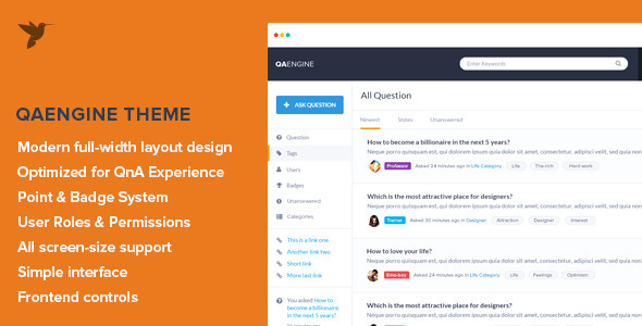 QAEngine Preview Wordpress Theme - Rating, Reviews, Preview, Demo & Download