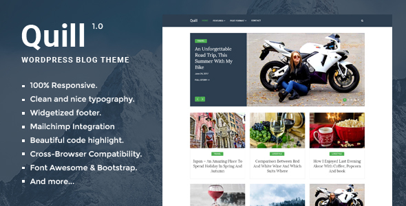 Quill Blog Preview Wordpress Theme - Rating, Reviews, Preview, Demo & Download