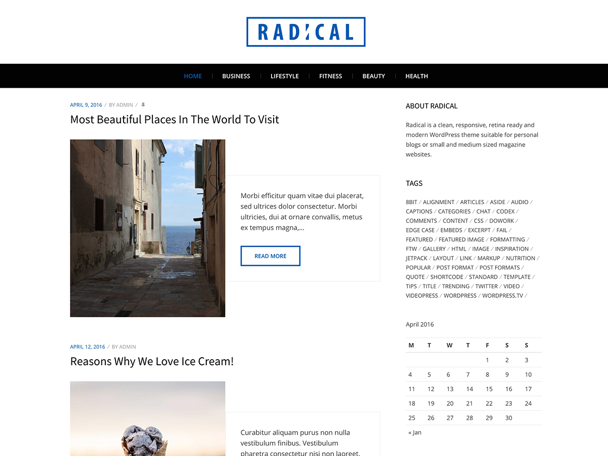 Radical Lite Preview Wordpress Theme - Rating, Reviews, Preview, Demo & Download
