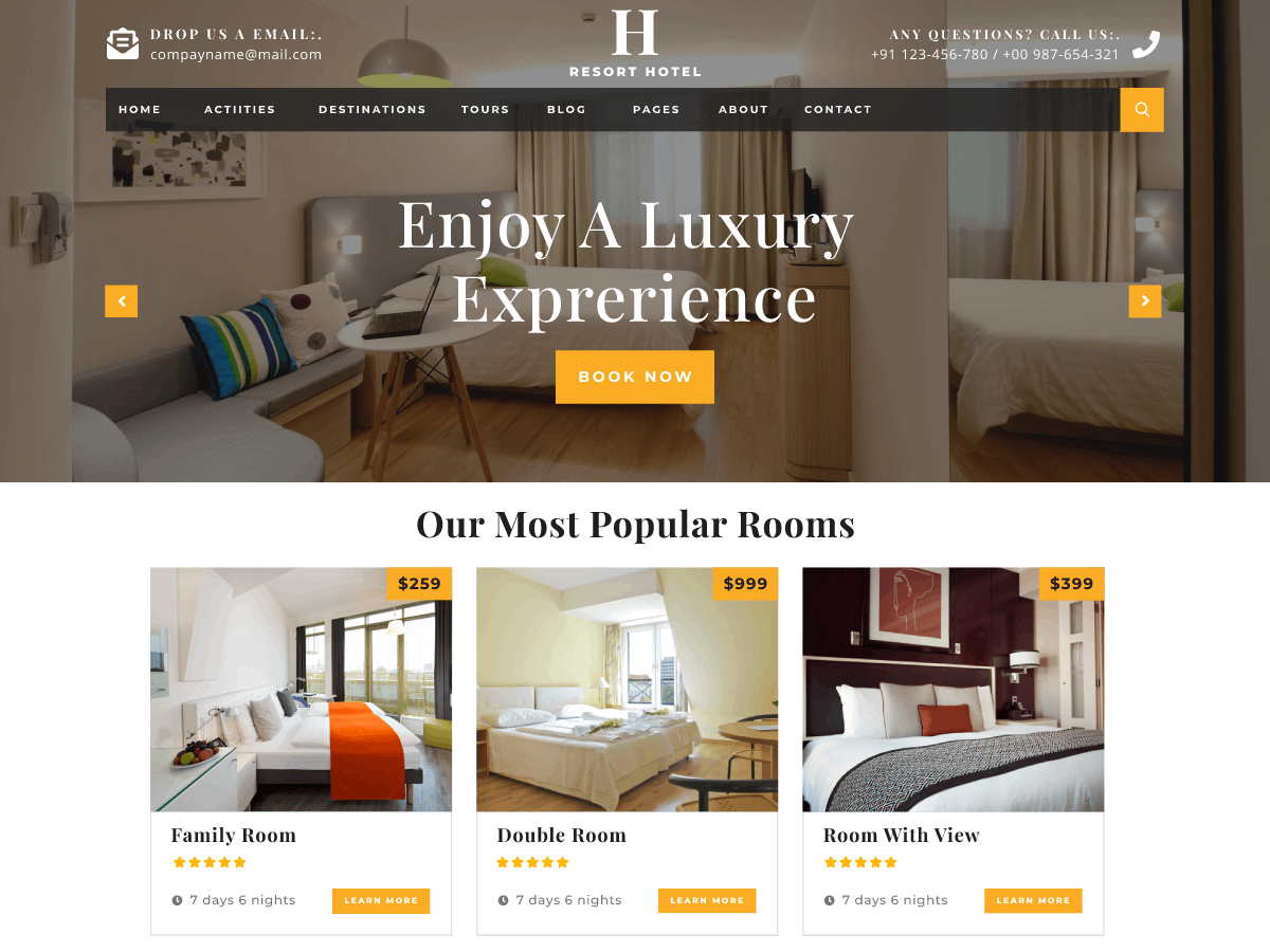 Resort Hotel Preview Wordpress Theme - Rating, Reviews, Preview, Demo & Download