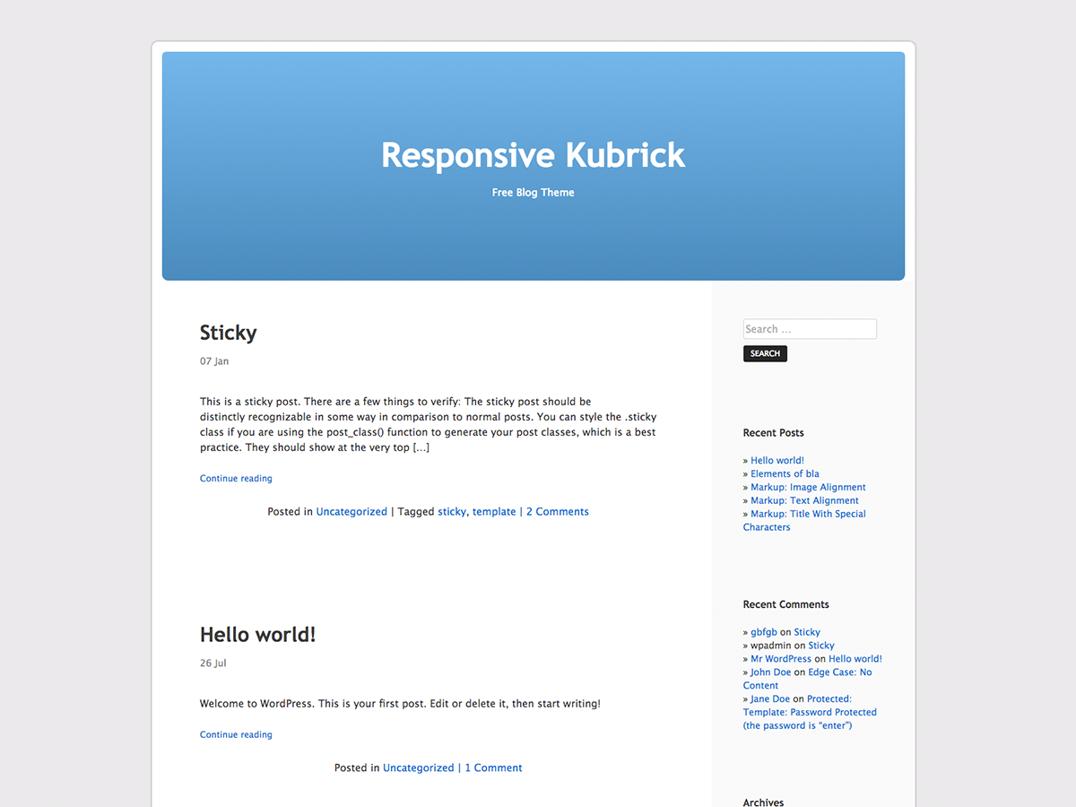 Responsive Kubrick Preview Wordpress Theme - Rating, Reviews, Preview, Demo & Download