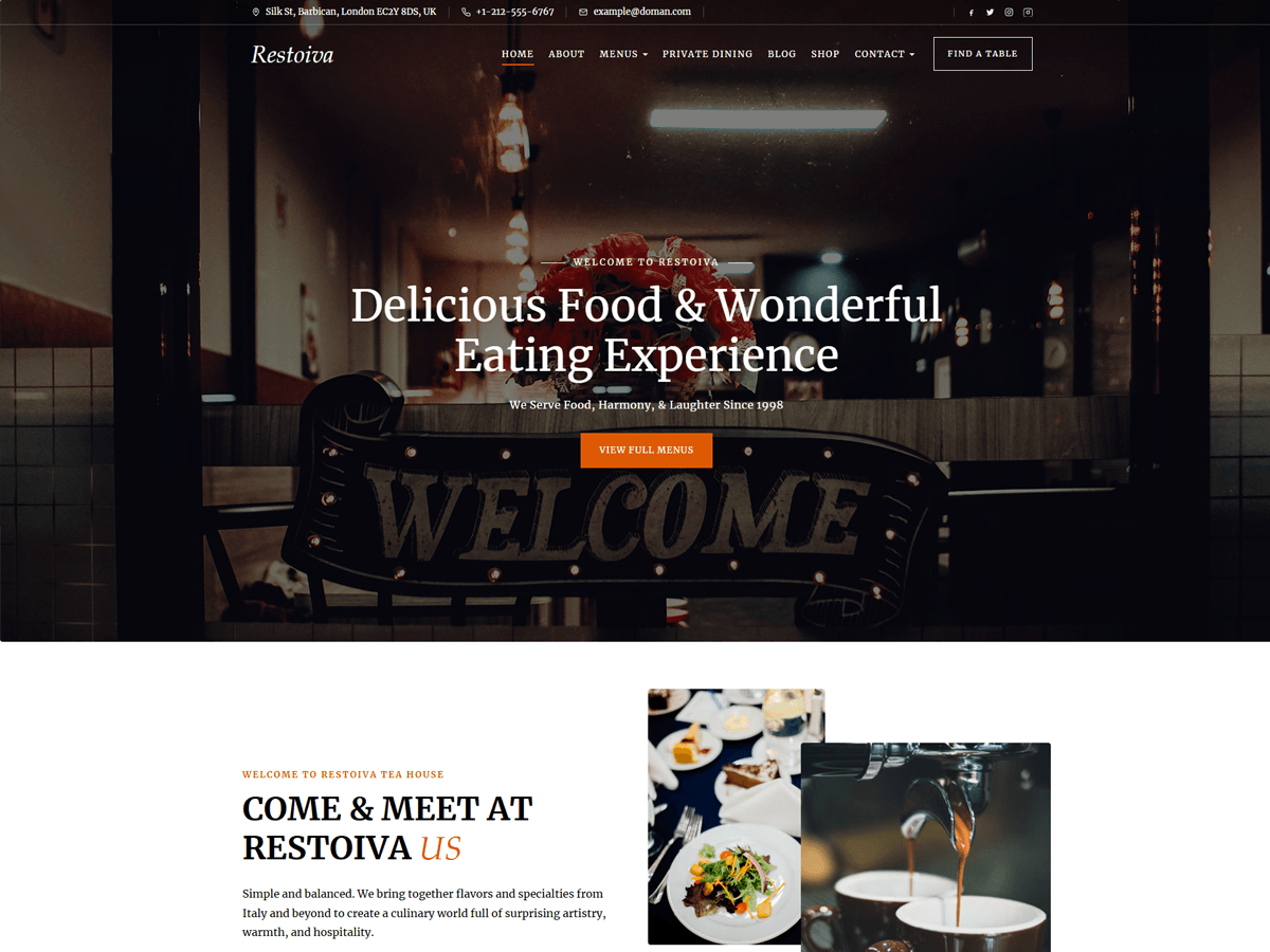 Restoiva Restaurant Preview Wordpress Theme - Rating, Reviews, Preview, Demo & Download