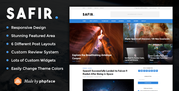 Safir Preview Wordpress Theme - Rating, Reviews, Preview, Demo & Download
