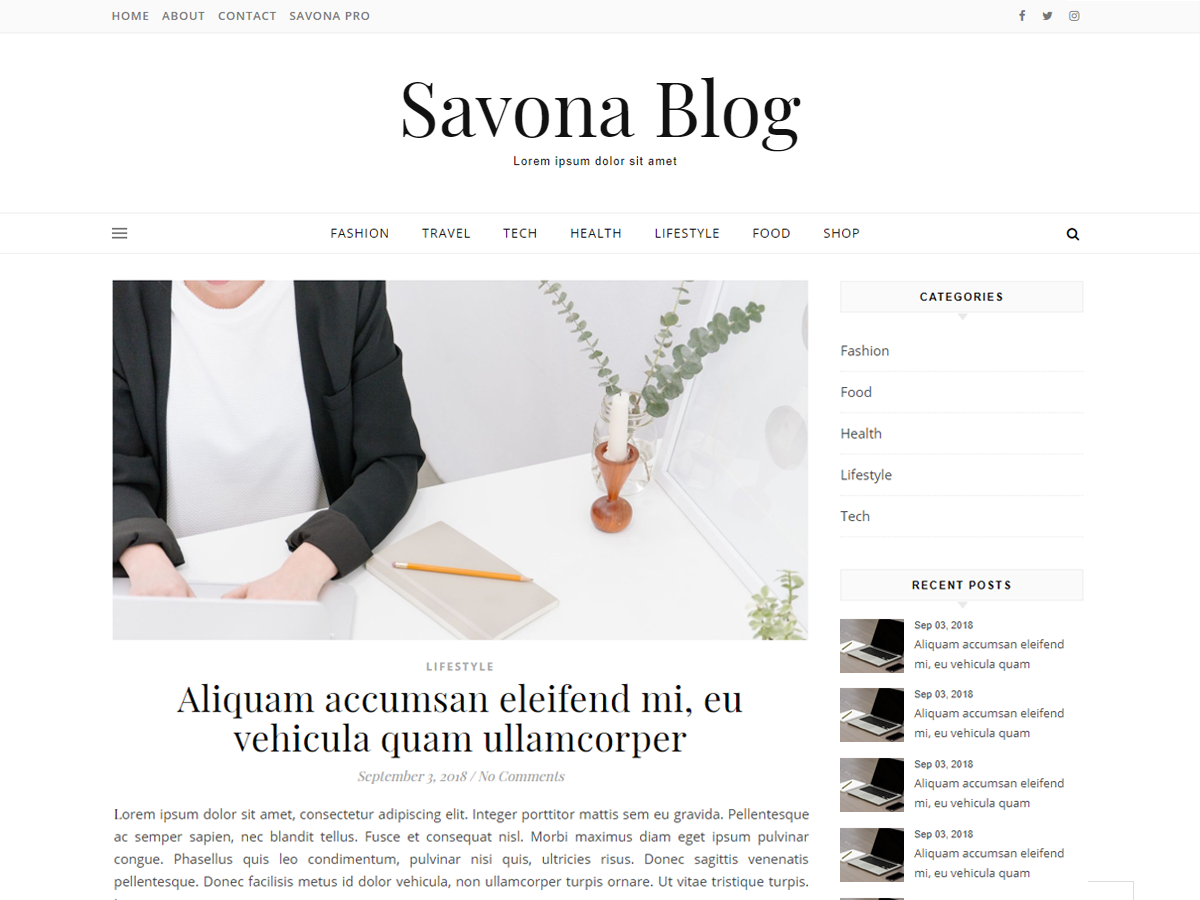 Savona Blog Preview Wordpress Theme - Rating, Reviews, Preview, Demo & Download
