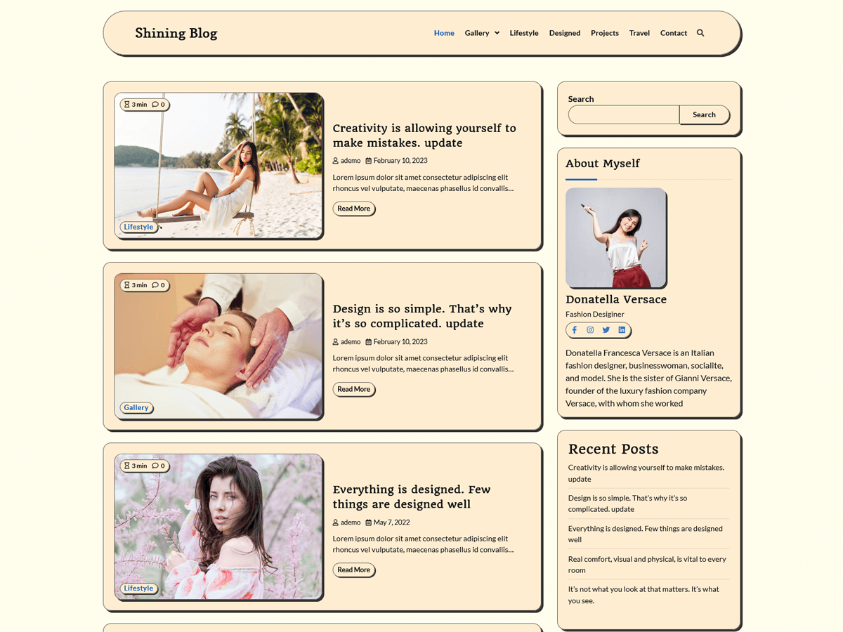 Shining Blog Preview Wordpress Theme - Rating, Reviews, Preview, Demo & Download