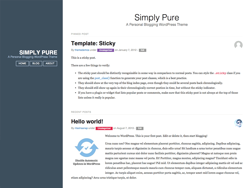 Simply Pure Preview Wordpress Theme - Rating, Reviews, Preview, Demo & Download