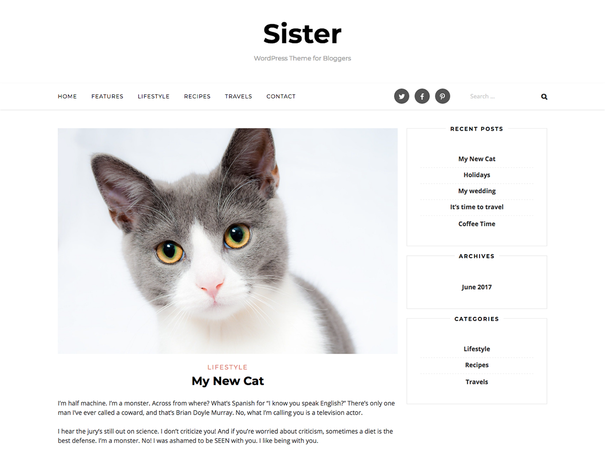 Sister Preview Wordpress Theme - Rating, Reviews, Preview, Demo & Download