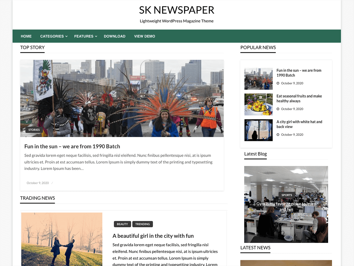 SK Newspaper Preview Wordpress Theme - Rating, Reviews, Preview, Demo & Download