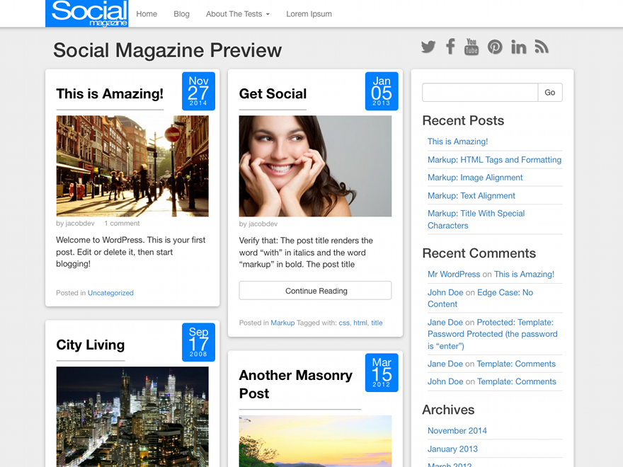 Social Magazine Preview Wordpress Theme - Rating, Reviews, Preview, Demo & Download