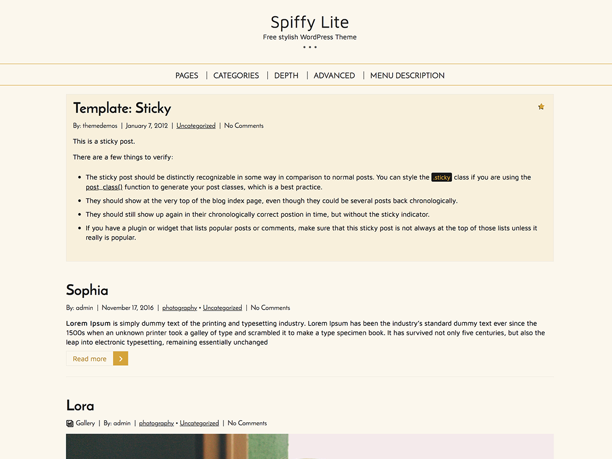 Spiffy Lite Preview Wordpress Theme - Rating, Reviews, Preview, Demo & Download