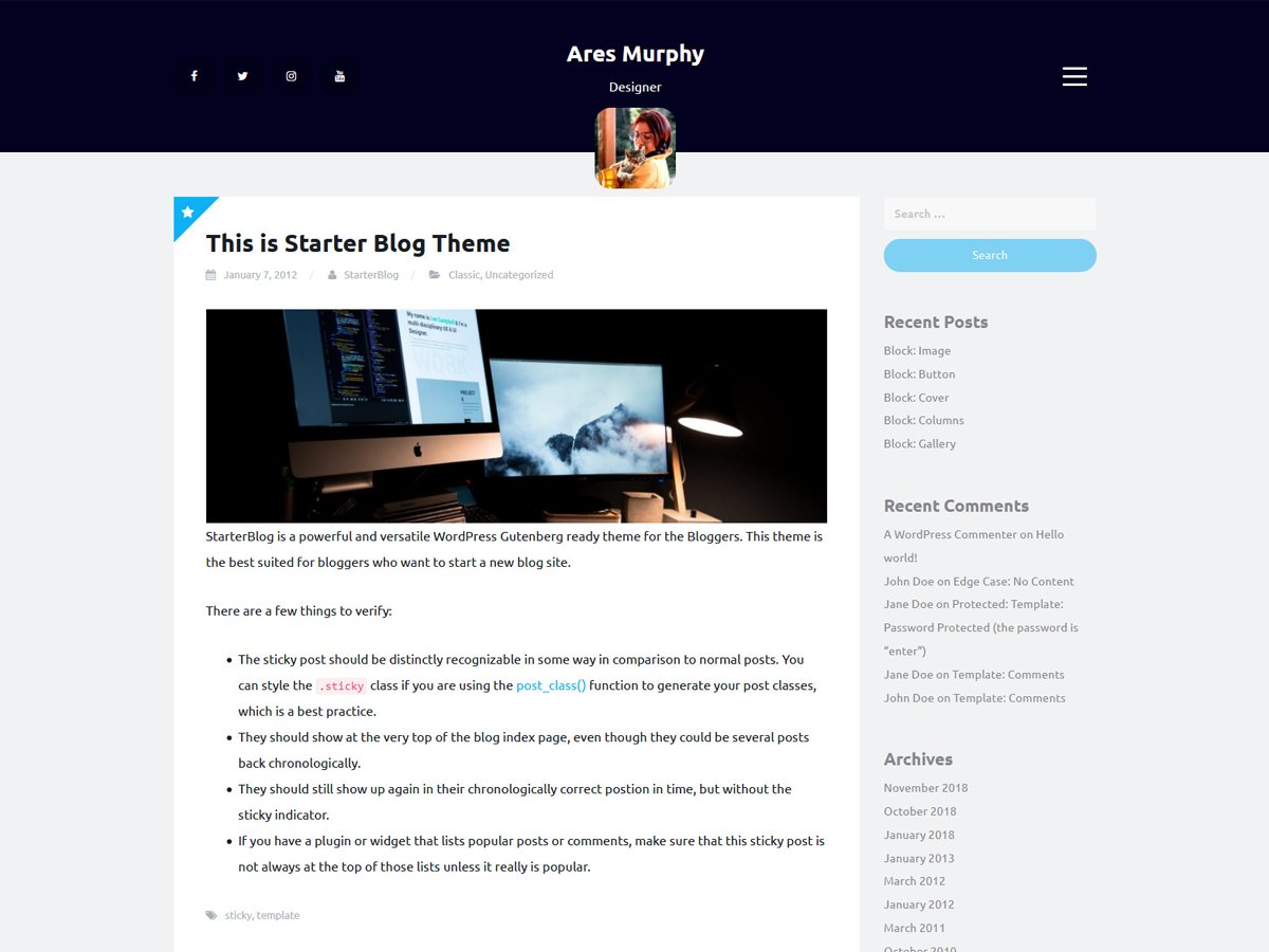 Starter Blog Preview Wordpress Theme - Rating, Reviews, Preview, Demo & Download