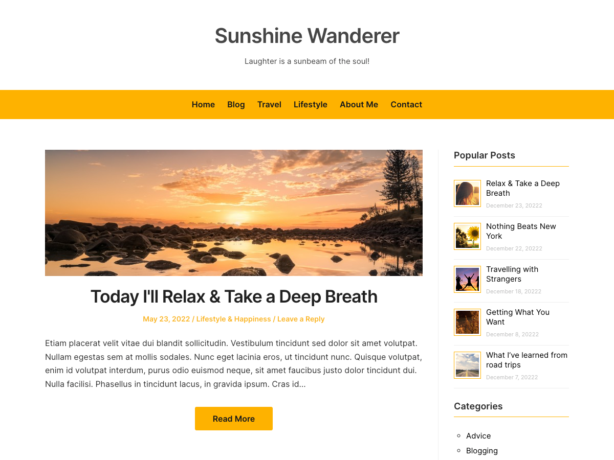 Sunshine Wanderer Preview Wordpress Theme - Rating, Reviews, Preview, Demo & Download