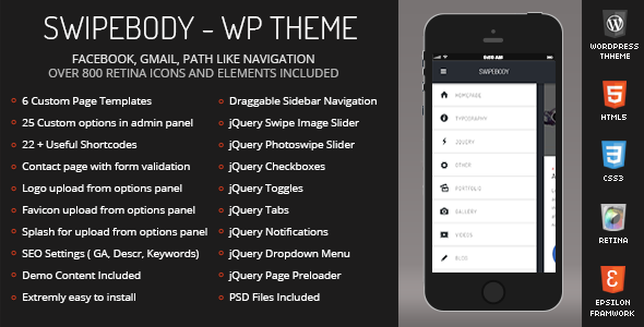 Swipebody Mobile Preview Wordpress Theme - Rating, Reviews, Preview, Demo & Download