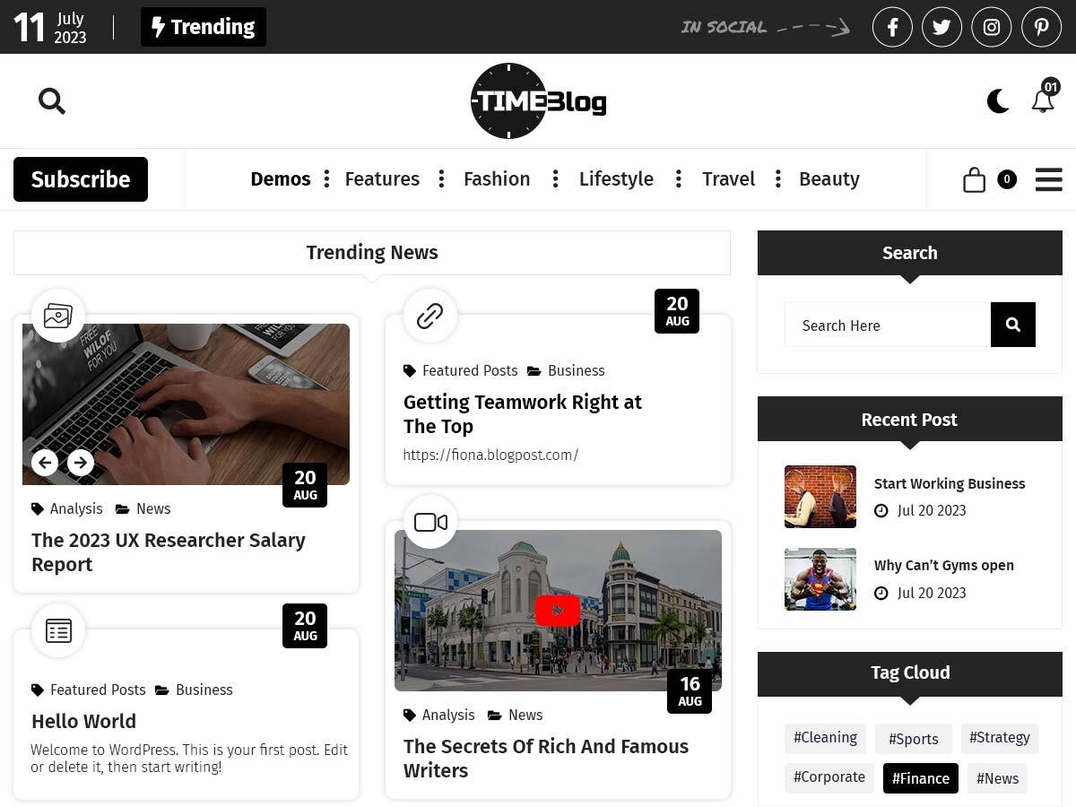 TimeBlog Preview Wordpress Theme - Rating, Reviews, Preview, Demo & Download