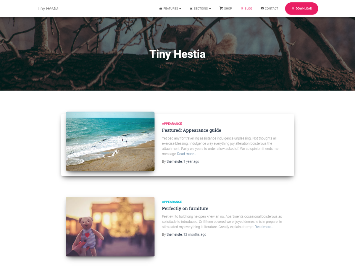 Tiny Hestia Preview Wordpress Theme - Rating, Reviews, Preview, Demo & Download